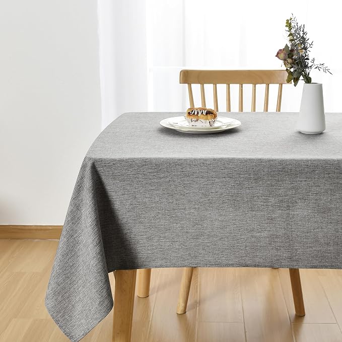 JIUZHEN Faux Linen Farmhouse Tablecloth Rectangular, Wrinkle Stain Resistant Table Cloth Rectangle Table Cover for Kitchen Dining, Holiday Party Dinner, Grey, 70 x 140 Inch