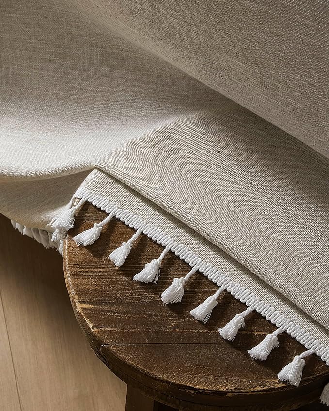 ZeeMart Contrast Linen Table Cloth Rectangle Table Cloths 52x70 Inch Brown, Farmhouse Style Heavy Weight Beige Tablecloth, Water Resistant Burlap Tablecloths