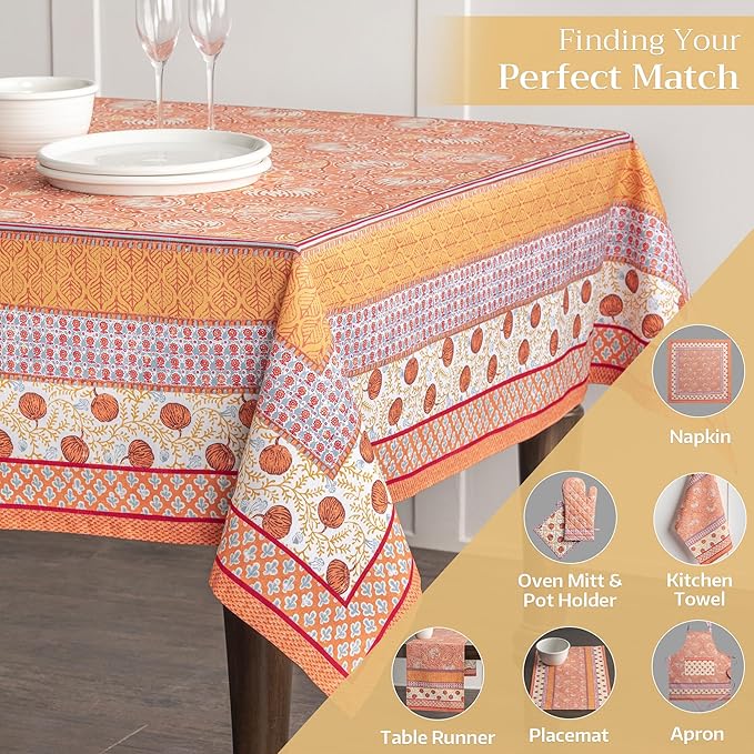 Maison d' Hermine Table Cloth Rectangle Table 100% Cotton 70 x 90 Inches Fall Tablecloth Reusable Everyday Use for Thanksgiving Christmas Decorations Dining Farmhouse Party (Harvest Festival)