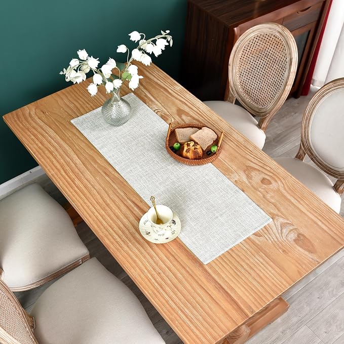 Farmhouse Rustic Faux Linen Table Runner Neutral Beige Table Runners Double - Image 2