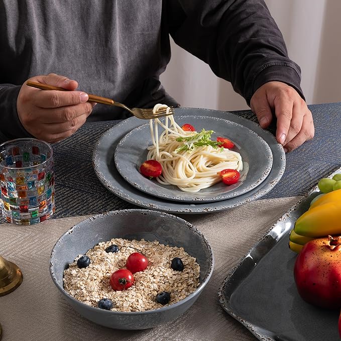 Farmhouse Melamine Dinner Plates Set of 6,Break and Chip Resistant Kitchen Plates, BPA Free 6pcs Dinner Dishes Set, 11 Inch Lightweight larger Melamine Salad Plates for Everyday Use, Gray…