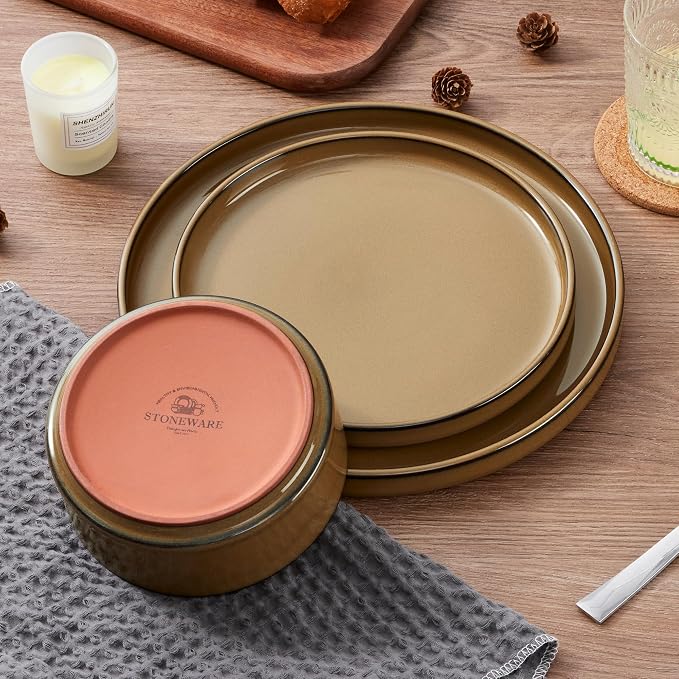 LIANYU 24 Piece Stoneware Dinnerware, Plates and Bowls Dishes Set - Image 2