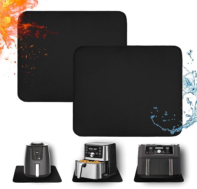 Heat Resistant Mats for Countertop - Fireproof 16x20in Heat Resistant Mats for Air Fryer - Kitchen Countertop Protector for Air Fryer, Coffee Maker, Stand Mixer, Toaster, Oven 2PCS - Black