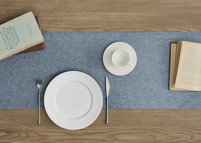 Basic Linen Style Table Runner, 14x60 Inch Navy Blue | Mitered Corner Design - Image 3