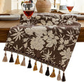 Botanical Floral Dining Table Runner Dark Brown 13 x 71 Inch | Jacquard Flower by HomeyHo