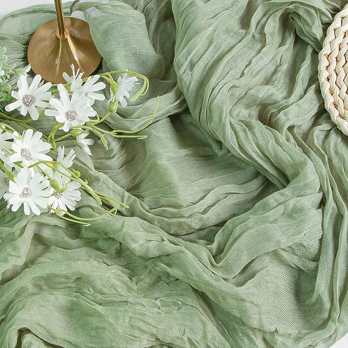 Sage Green Cheesecloth Table Runner by FEXIA