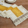 Macrame Style Bicolor Stitching Table Runner 14x36in Mustard | Woven Boho Table by ZEEMARTONLINE