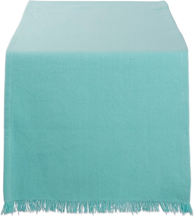 DII Everyday Collection, Fringed Check Tabletop, Table Runner, Solid Aqua by DII
