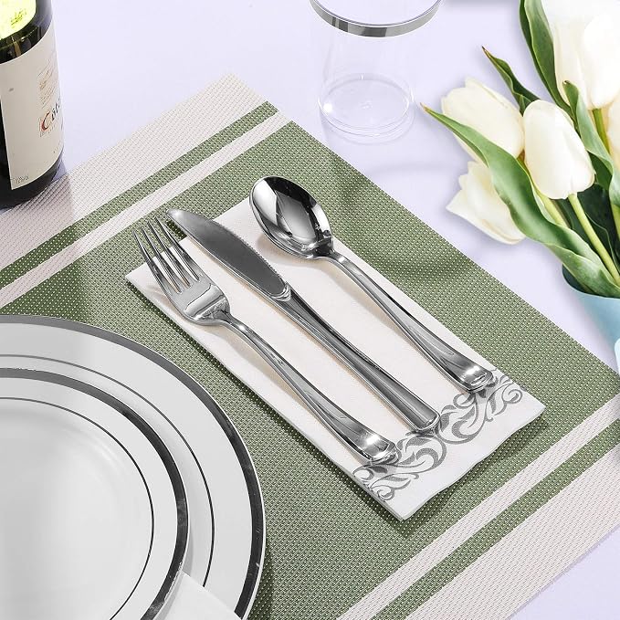 FOCUSLINE 175 Count Silver Dinnerware Set - Image 6