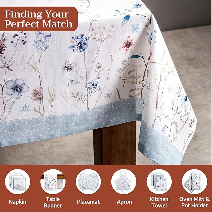 Maison d' Hermine Table Cloth Square Table 100% Cotton 60 x 60 Inches Fall Tablecloth Reusable Everyday Use for Thanksgiving Christmas Decorations Dining Farmhouse Party (Ice Florals)