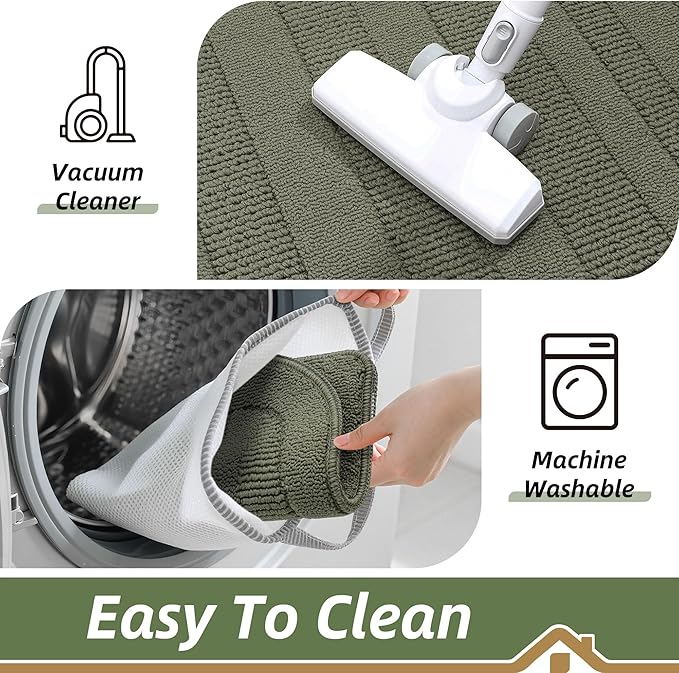 BEQHAUSE 30x18 Inch Kitchen Rug Mat Durable Kitchen Rugs Non-Slip Washable Absorbent Kitchen Mats for Floor Dirt-Resistant Semicircular Kitchen Mat (Green)