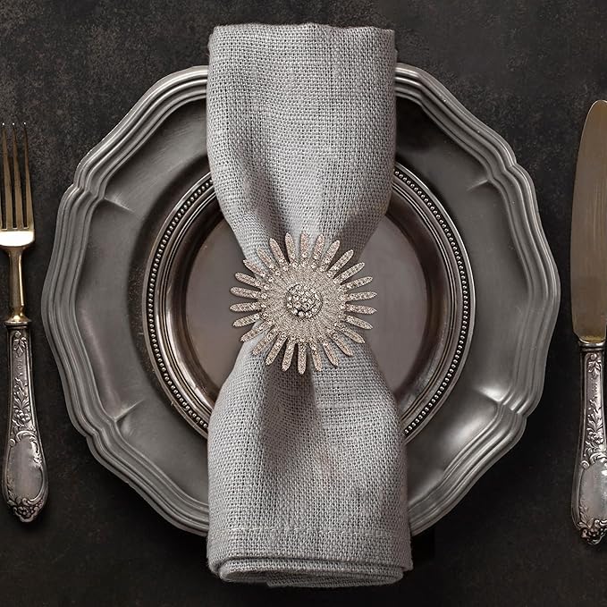 Decozen Set of 16 Silver Napkin Rings in Elegant Stone, Festive, Table Decor Setting for Holiday, Wedding, Birthday, Kitchen, Home Decor, Housewarming Gift - Mothers Day Decorations