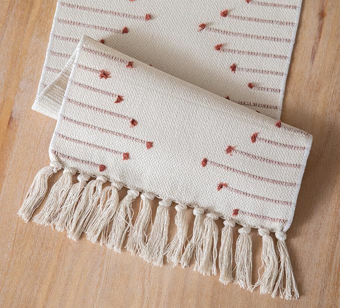 Boho Table Runner 13 x 72 Inch Long Natural Cotton Woven Runner - Image 5