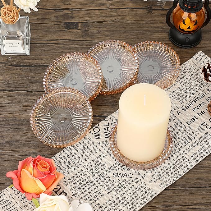 JUXYES 8 Pack Amber Tone Crystal Coasters Round Cup Mat, Glass Coasters for Drinks Coffee Tea Wine, Decorative Wine Bottle Coaster, Crystal Drink Coasters for Restaurant bar Kitchen Dining Table