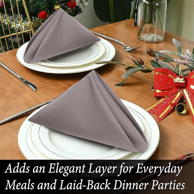 Ruvanti Cloth Napkins Set of 12, 18x18 Inch, Soft & Absorbent Cotton Enrich Dinner Napkins for Hotel, Wedding Parties, Napkins Everyday - Coffee Grey