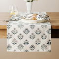 Block Print Floral Decorative Table Runners, 13x36 Inch Grey | 100% Organic by Unknown