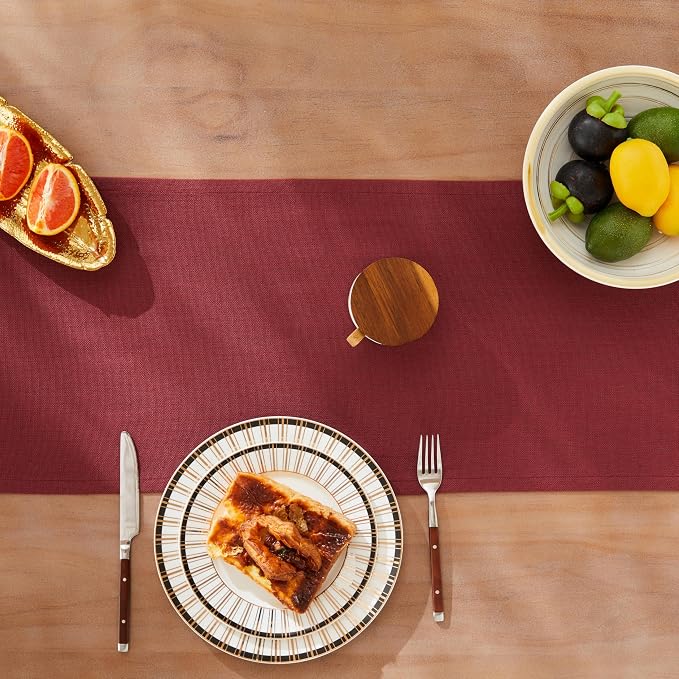 Rustic Cotton Linen Table Runner, 13x36 Inches Burgundy | Farmhouse Style Linen - Image 5