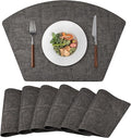 Round Table Placemats Set of 6, Faux Leather Wedge Shape Place Mats Heat Resistant Wipeable Washable Table Mats for Dining Outdoor Indoor, Black