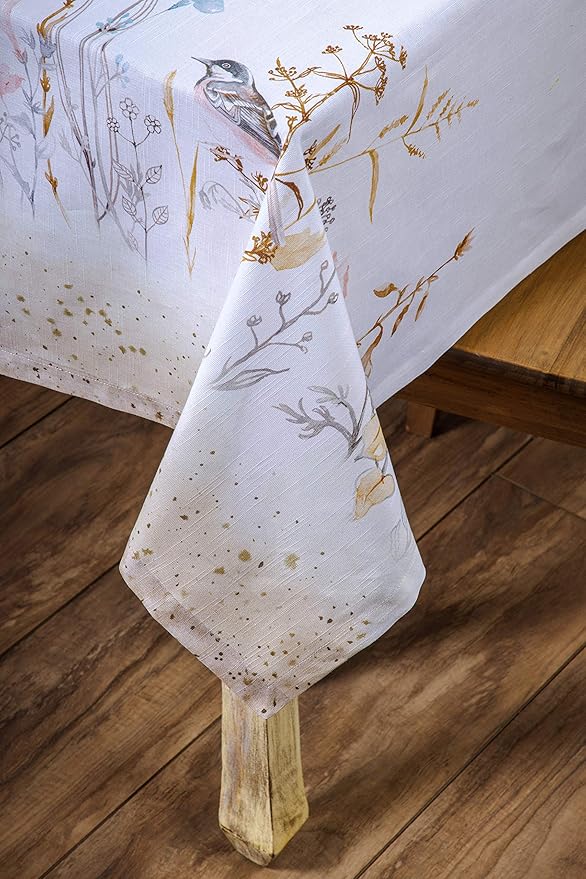 Maison d' Hermine Table Cloth Rectangle Table 100% Cotton 60 x 120 Inches Tablecloth Reusable Decorative for Dining Room Farmhouse Home Valentines Day Decorations Spring Summer- Meadow Florals - Beige