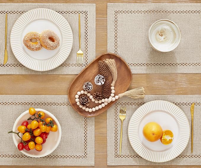 Farmhouse Burlap Place Mats, Coffee Placemats Set of 4, 12 x 18 Inch | Double - Image 2