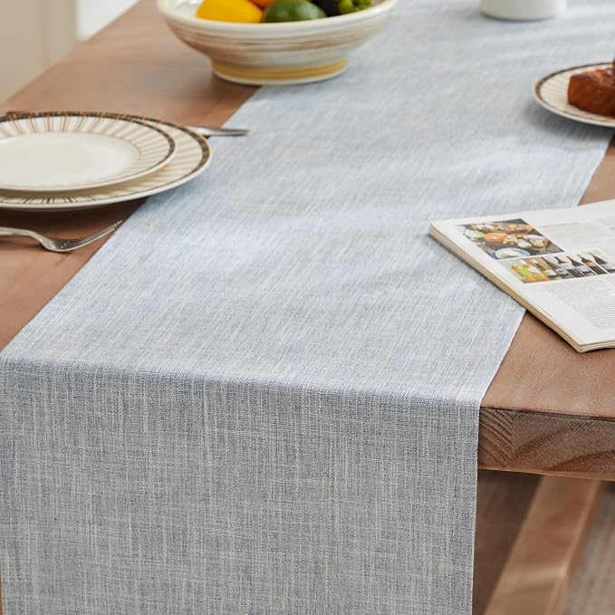 Rustic Cotton Linen Table Runner, 13x60 Inches Blue | Farmhouse Style Linen - Image 3