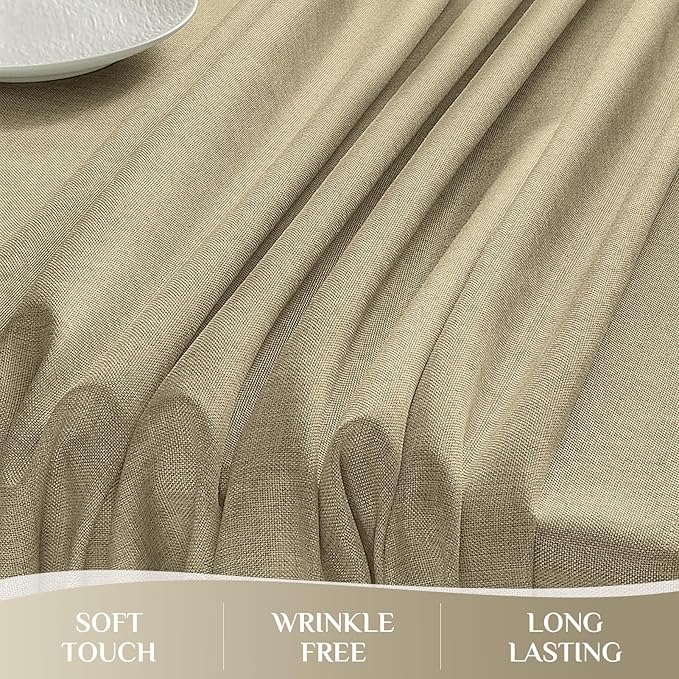 Softalker Large Rectangular Table Cloths 60x104 inch Khaki Faux Linen Tablecloth Outdoor Waterproof Stain and Wrinkle Resistant Table Cover for 6/8 Foot Rectangle Dining Tables for Party Graduation
