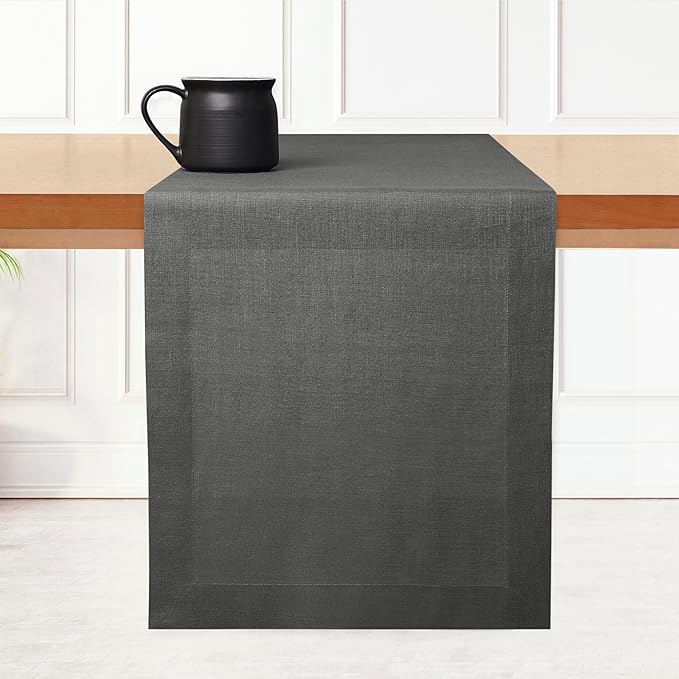 D'Moksha Homes Linen Charcoal Grey Table Runner 72 Inches Long - 100% Pure Linen 14 x 72 Inch Table Runner for Dining, Spring, Easter - Machine Washable