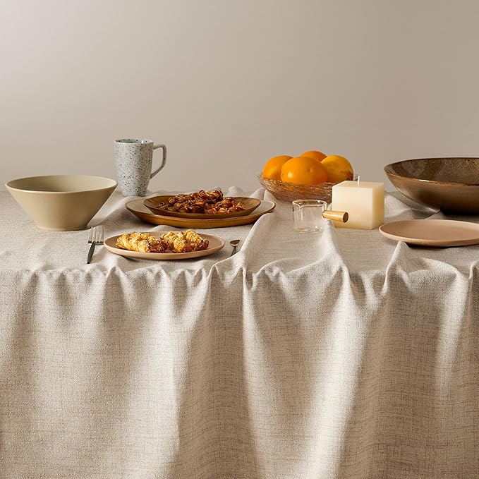 Linen Tablecloth for Square Table 52x52 Inch Natural, Farmhouse Style Neutral Tablecloth, Water Resistant Burlap Tablecloths for Dining Table Farmhouse Kitchen