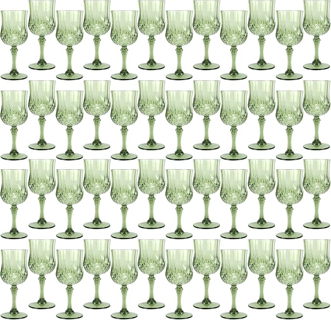 48Pack Plastic Wine Glasses, 7oz Vintage Goblets by LEYIQU