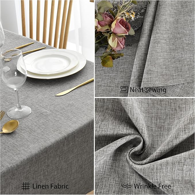JIUZHEN Square Table Cloth Faux Linen Farmhouse Tablecloth Wrinkle & Stain Resistant Table Cover for Kitchen Dining, Holiday Party Dinner, Grey, 70 x 70 Inch