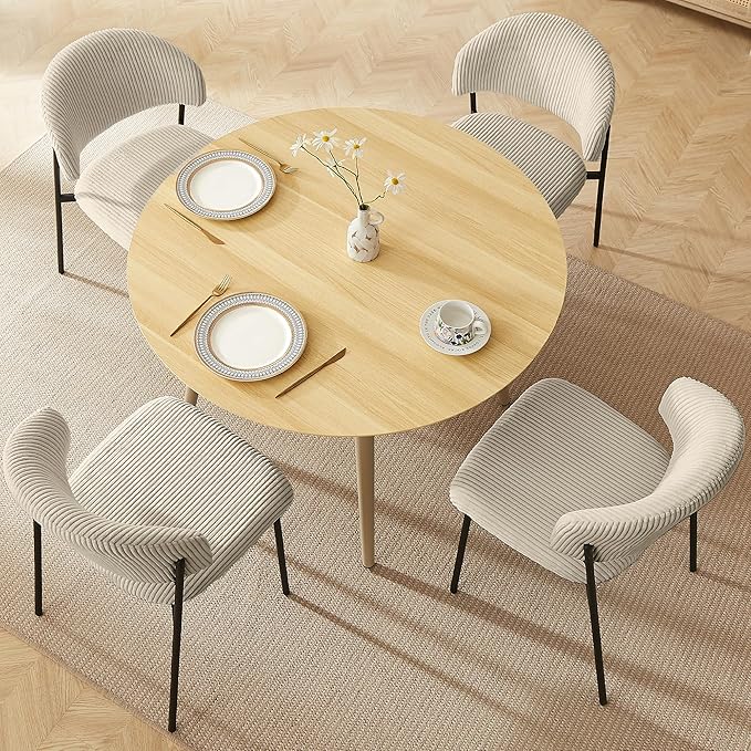 43.3 Inch Round Dining Table Set for 4, Modern Small Kitchen Coffee Set for Dining Room Kitchen Apartment (Cream Table + 4 Grey Shell Chairs)