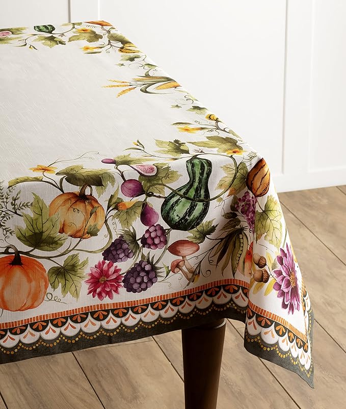 Maison d' Hermine Table Cloth Square Table 100% Cotton 54 x 54 Inches Fall Tablecloth Reusable Everyday Use for Thanksgiving Christmas Decorations Dining Farmhouse (Pumpkin Garden - Cloudy Cream)