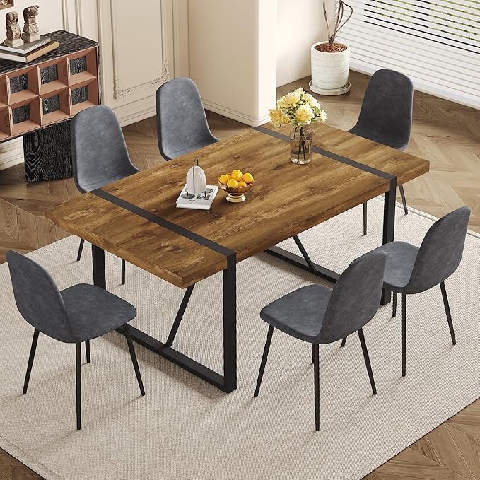 Dinner Table for 6-8, 71'' Kitchen Table,Kitchen & Dining Room Tables, MDF Wood Dining Table with Metal Legs for Living Room & Dining Room