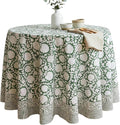 ATOSII Shalimar Green 100% Cotton Round Boho Fall Tablecloth, Handblock Floral Table Cloth Linen for Kitchen Dining I Parties Wedding Outdoors Christmas Thanksgiving I Fall Home Decor 72" Inches Round