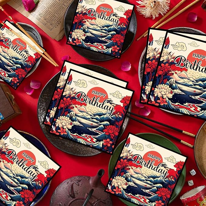 Japanese Hibachi Party Decorations, 50 Sheets Hibachi Birthday Napkins Supplies Disposable, Asian Japanese Style Paper Napkins Supplies Decor for Party (Size 6.5 Inch)