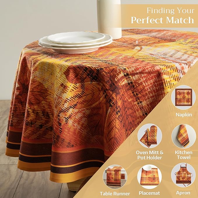 Maison d' Hermine Table Cloth Round Table 100% Cotton 69 Inches Fall Tablecloth Reusable Everyday Use for Thanksgiving Christmas Decorations Dining Farmhouse Party (Thanksgiving Tartan)