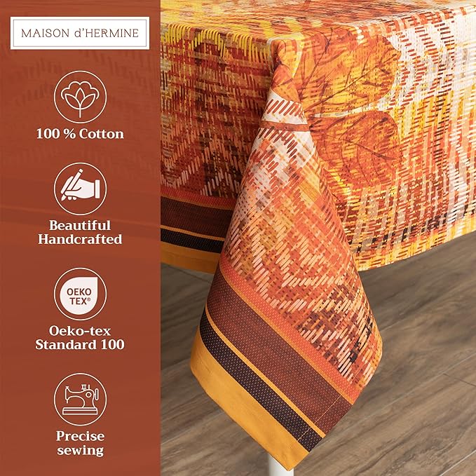 Maison d' Hermine Table Cloth Rectangle Table 100% Cotton 60 x 120 Inches Fall Tablecloth Reusable Everyday Use for Thanksgiving Christmas Decorations Dining Farmhouse Party (Thanksgiving Tartan)