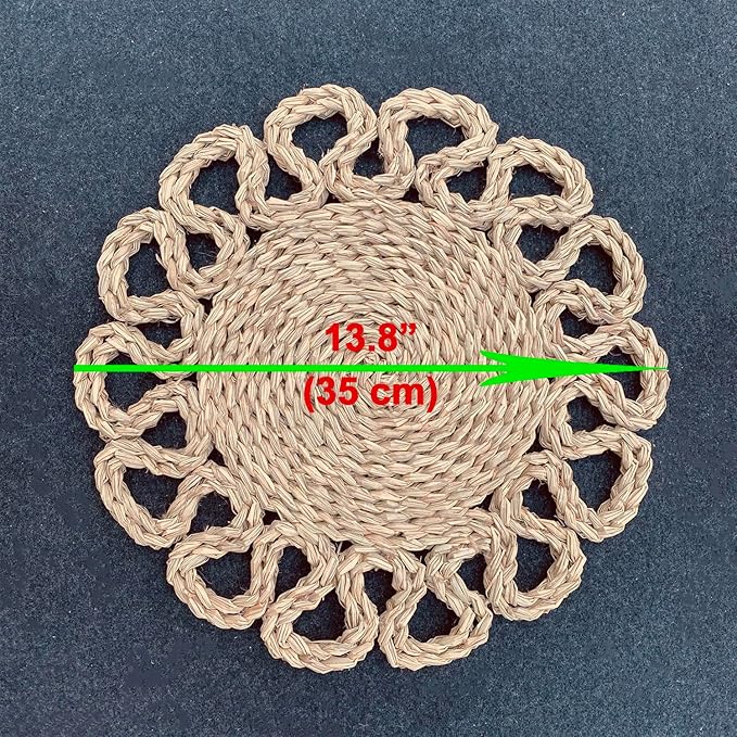 13.8" Set of 6 Seagrass Placemats | Boho Woven Rattan Table Mats | Farmhouse Wicker Spring Plate Chargers Like Water Hyacinth, Seagrass for Wedding, Party, Christmas, Events