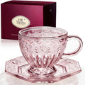 Vintage Glass Tea Cup and Saucer Set, 12 oz Large Coffee Cup | Handcrafted by Unknown