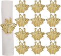 ALPHA Living HOME 12 Pcs Modern Bee Napkin Rings - Premium Metal Napkin Rings Table Decor Napkin Ring, Dining Cloth Napkin Holder for Wedding, Party, Christmas, Everyday Dining (Gold)