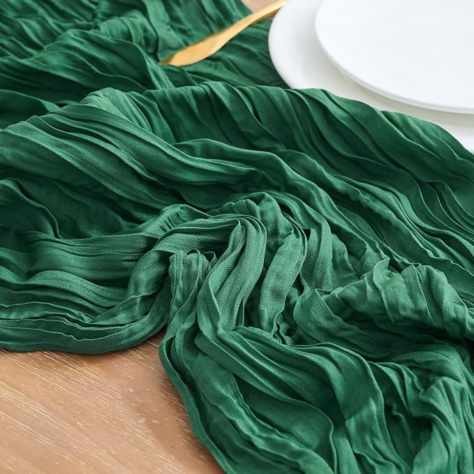 Asee'm 2pcs Emerald Green Cheesecloth Table Runner Christmas 10FT Rustic | Fall - Image 4