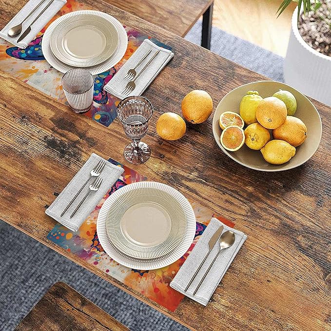 Table Placemats Set of 6, Waterproof Linen Fabric, Non-Slip Backing & Easy Clean, Elegant Dining Table Protectors for Family and Guests(Colorful Butterfly)