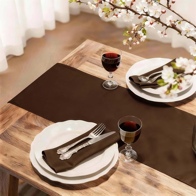 FOLINS&HOME Brown Waterproof Decorative Table Runner 48 Inches Long | 210GSM - Image 2