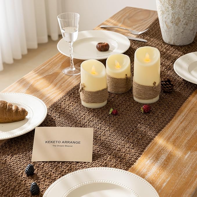 Fall Thanksgiving Boho Macrame Brown Table Runner 13x108 Inch | Woven Burlap - Image 2