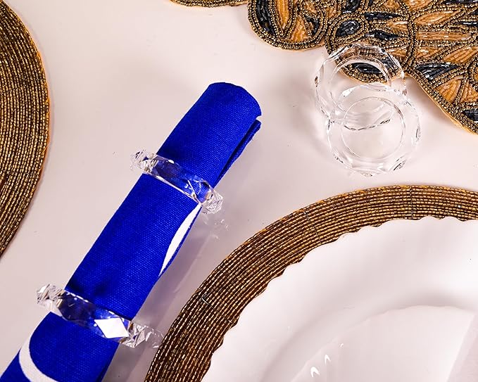 ALPHA Living HOME Transparent Acrylic Napkin Rings - Set of 12 Elegant Serviette Holders for Wedding, Party, Dining Table & Holiday Décor - Clear Napkin Rings by