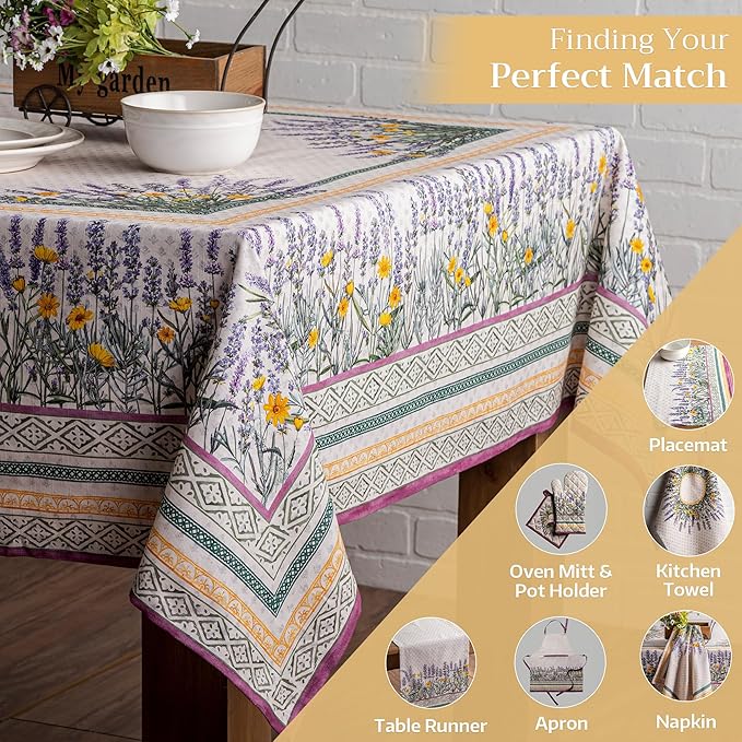 Maison d' Hermine Table Cloth Rectangle Table 100% Cotton 60 x 120 Inches Tablecloth Reusable Decorative for Dining Room Farmhouse Home Valentines Day Decorations Spring Summer - Fanny Lavender