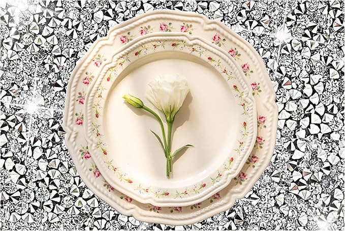 Silver Heat Resistant Square Placemats - Set of 12 with Rhinestone Decor and Sparkly Bling