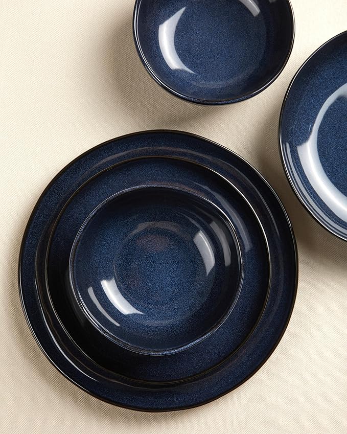 Stoneware Pasta Bowls Set of 6, 8.26" Large Serving Bowls, Chip Resistant Plate Bowls, Salad Serving Bowl for Lunch, Unique Irregular Look, Starry Blue
