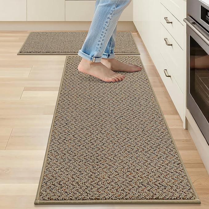 COSY HOMEER Kitchen Rugs Non Slip Washable 24"x36"+24"x60" Absorbent Kitchen Mats for Floor Stain Resistant Kitchen Runner Rug Sets of 2 Kitchen Floor Mats for Sink,Taupe
