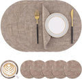 Homaxy Round Faux Leather Placemats and Coasters, Washable Dual-Side Table Mats, Wipeable Heat-Resistant Dining Place Mats for Outdoor and Indoor, Set of 6, Diameter 13 and 3.93 inch, Light Brown